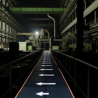 Create an image of an LED Projection Walkway in a factory during a power cut